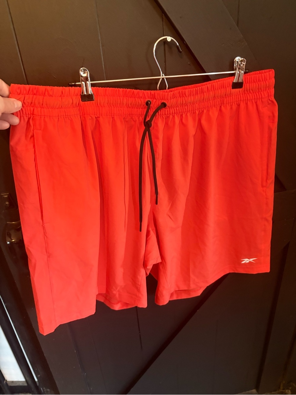 Reebok Men’s Bright Red Athletic Shorts with Black Drawcord